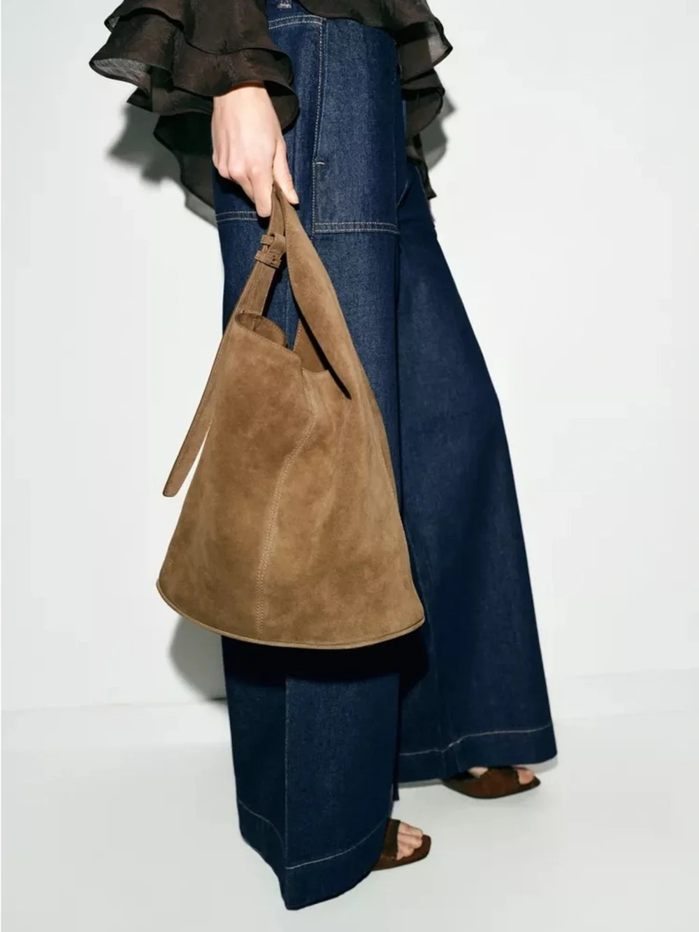 ZARA ASYMMETRIC LEATHER BUCKET BAG